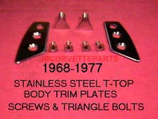1968 - 1977 Corvette NEW  T-Top Rear Mount Plate & Triangle Pin Kit 