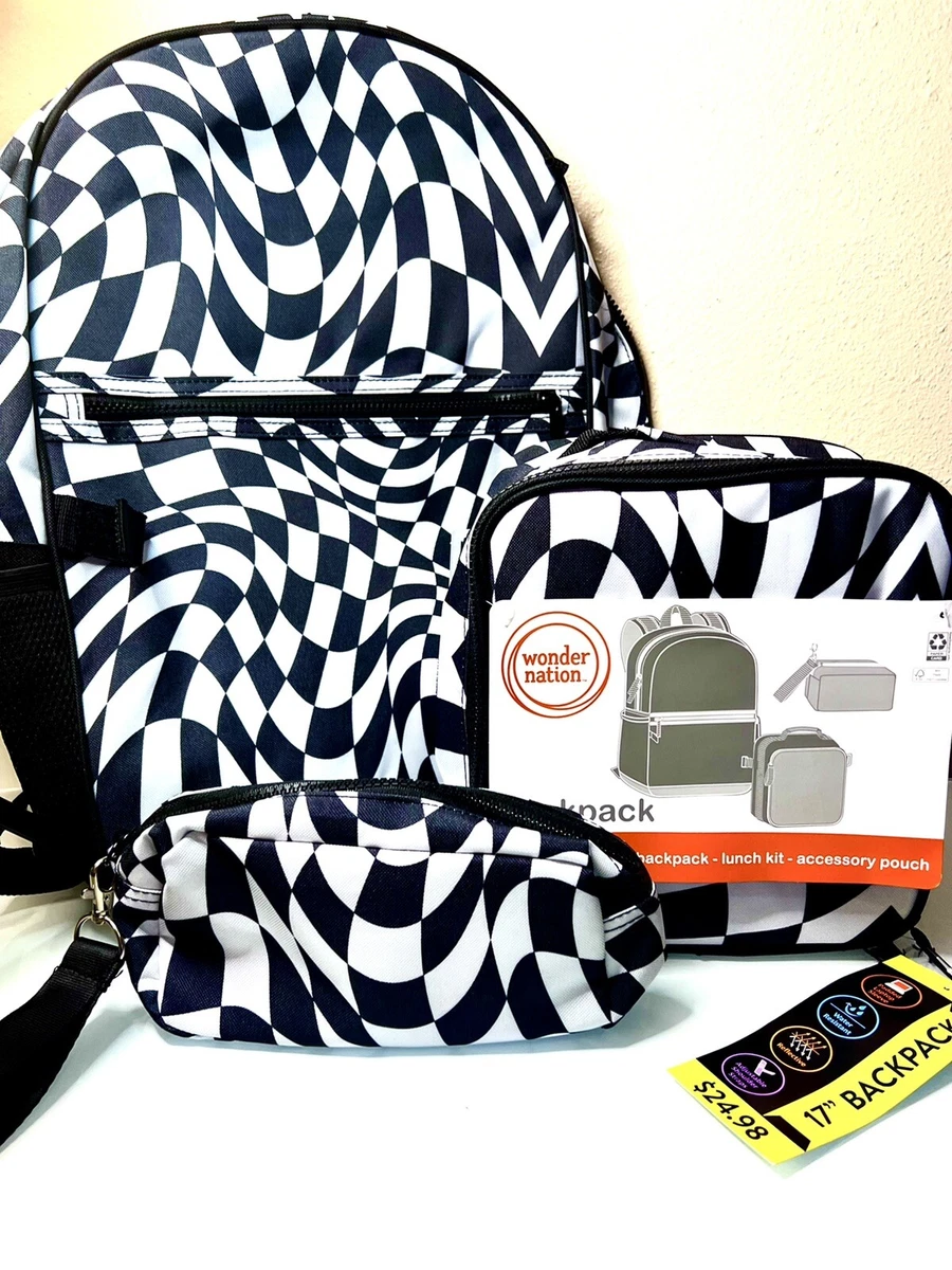 Wonder Nation Backpack W/ Matching Lunch Box & Pencil Case-Twisted Checker  Print