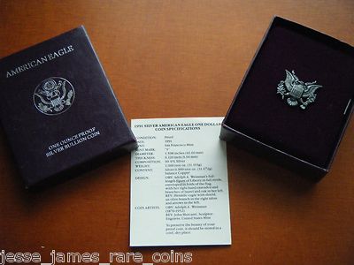 NO COIN: 1991 S PROOF SILVER EAGLE BOX/COA OGP ONLY BUY 2 GET 3RD FREE!