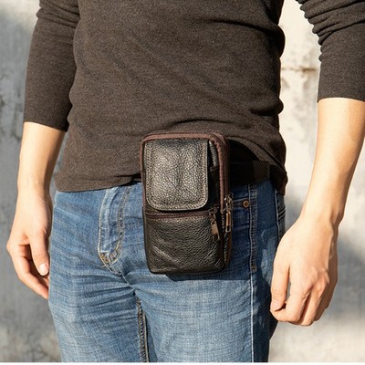 Velmoro Men s Genuine Leather Waist Bag Multi-Function Belt Pouch Phone Holster