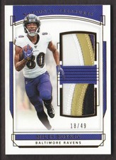 2019 National Treasures Football Card Rookie DUAL PATCH Gold Miles Boykin 18/49. rookie card picture