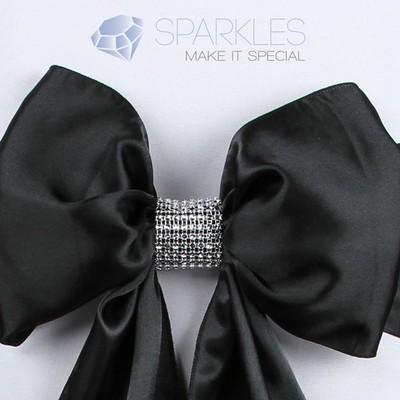 Rhinestone Bow Covers - 8 Row - silver wedding chair sash napkin rings