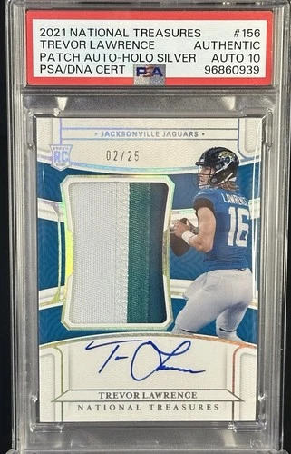 2021 Trevor Lawrence Panini National Treasures Silver RPA #156 02/25 PSA/DNA 10