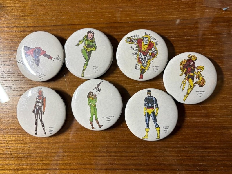 7 Vintage 1984 Marvel X-men Mile High Button Pins Series A #3-9 SKU#38583