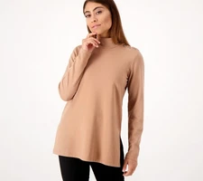 Susan Graver Women's Top Petite 1XP Every Day Supreme Knit Mock Brown A557565