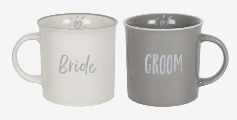 Set Of 2 Bride & Groom Mugs Wedding Congratulations Love Boxed Keepsake Gift