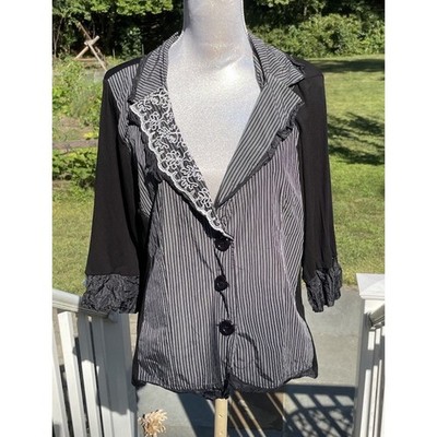Siste s More Black Pin-Striped Blazer, Italy, Whimsygoth Lacy Mixed Print Sz XL