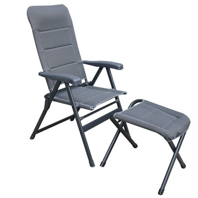 osoltus Alu Camping Klappsessel Hochlehner mit Hocker  3D Soft Touch Open-Grey