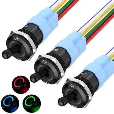 Lighted Toggle Switch 12V Waterproof RGB LED Marine 16MM 12V 20A Heavy Duty Meta