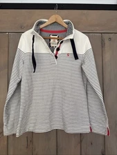 JOULES Henley Top Sz 6 Navy/White Stripe Long Sleeve Cotton Blend Stretch Womens