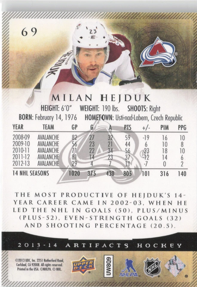 2013-14 Upper Deck Artifacts #69 Milan Hejduk - Image 2 of 2