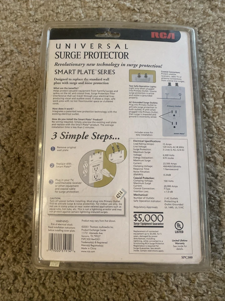 RCA Universal Surge Protector Smart Plate Series 670 Joules w/ 6 Ft Coax Cable - Image 2 of 3