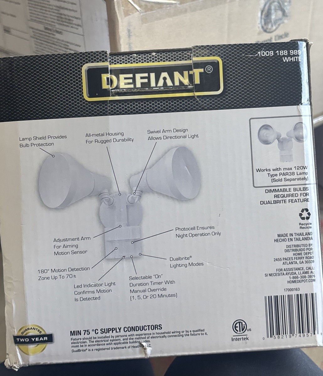 Defiant 180 Degree White Motion Sensor Wired Outdoor 2-Head