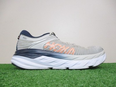 Hoka Bondi 7 Shoes Womens 9.5 Grey Blue White Cushion Road Track Running Racing