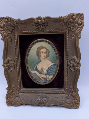 Vintage Cameo Creation Victorian Lady Portrait With Dark Purple Velvet 5x5.5'' 