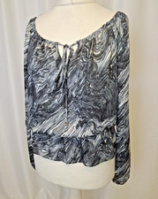 Michael Kors Marble Print Off Shoulder Blouse Peplum Grey Women's Medium C5966