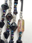 Vintage Black Molded Glass & Pink Czech Beaded Necklace Glass Ring Beads  21" — photo 9