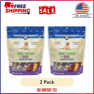 2 Pack Golden Rewards Sweet Potato Wrapped with Duck Premium Dog Treats, 32 oz 