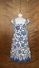 Draper James Floral Jacquard Flutter Sleeve Midi Dress Womens L Blue Ivory NWT