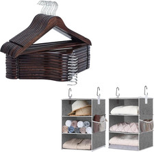 20 Wooden Coat Hangers  6-Shelf Closet Organizer for Efficient Storage