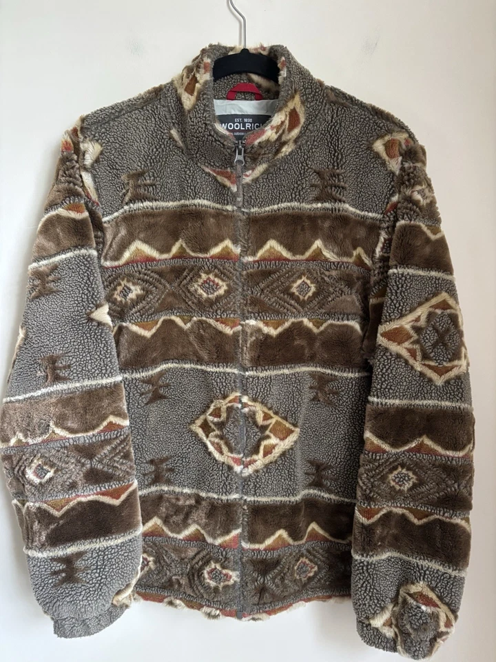 Vintage Woolrich Jacket Women’s L Brown Aztec Teddy/Sherpa Southwest Zip Casual - Image 2 of 4