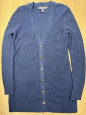 WHBM White House Black Market Navy Blue Longline Cardigan Gold Pyramid Buttons S