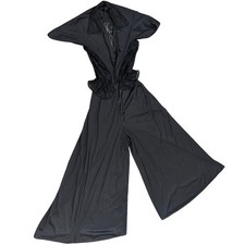 Vintage 70s Glydons Hollywood Nylon Lingerie Black Floral Lace Panel Jumpsuit Sm