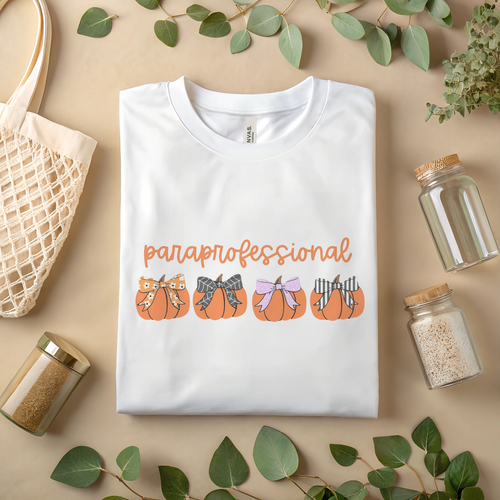 Paraprofessional Pumpkin T-Shirt – Cute Fall Teacher Staff Graphic Tee A197 - Picture 1 of 12