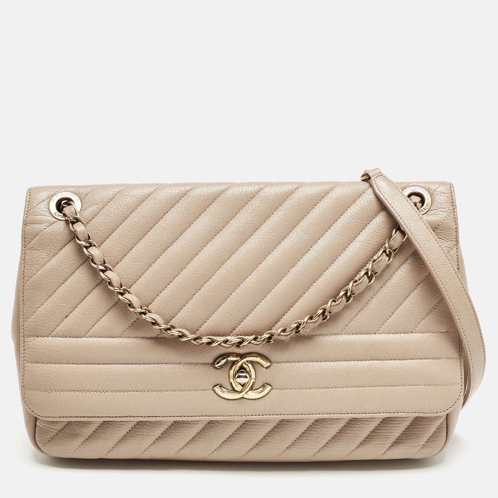 Chanel Medium Flap Bag in Beige Quilted Leather