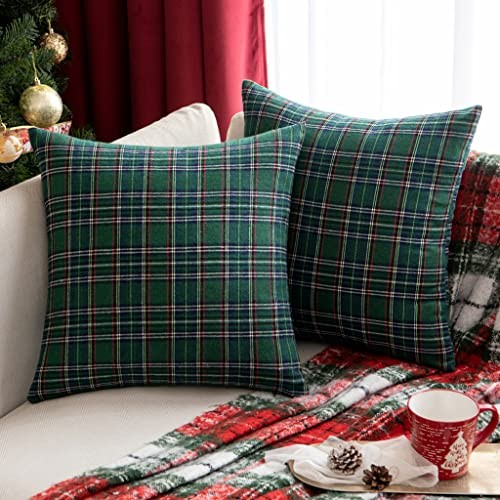  Christmas Green Tartan Plaid Throw Pillow Covers 18" x 18" (Pack of 2) A-green