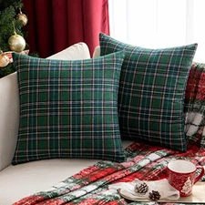  Christmas Green Tartan Plaid Throw Pillow Covers 18" x 18" (Pack of 2) A-green