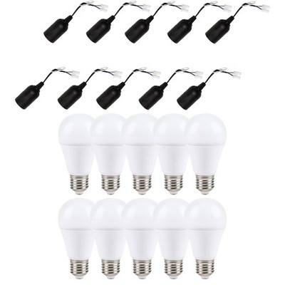 10 x LED A60 13W = 100W E27 matt 1270lm warmweiß + 10 x Baufassung E27 schwarz
