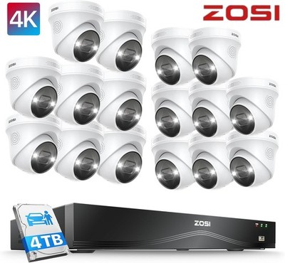 ZOSI 16CH 4K PoE Security Camera System 16x8MP Outdoor Cameras 2Way Audio 4TBHDD