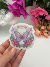 Pastel Floral Butterfly Vinyl Sticker 2.76in Pink Waterproof Matte Decal