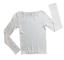 Brandy Melville John Galt White Ribbed Long Sleeve Shirt Top Y2K Grunge One Size
