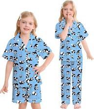 Big Girls Pajama Set Button Dowm Sleepwear Short Sleeve with