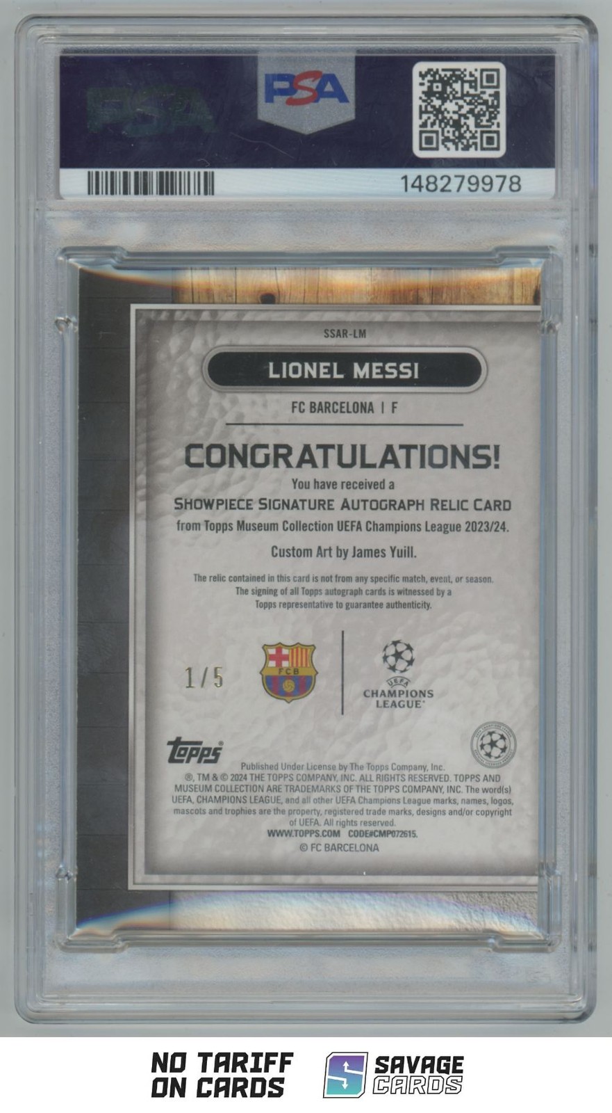 2023 Topps Museum Showpiece Relics Auto Lionel Messi PSA 8 1/5 #SSAR-LM FC view 2
