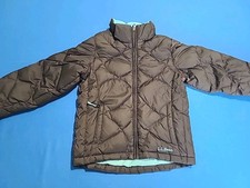 LL Bean Puffer Jacket Girls Medium 5,/6 Brown Quilted Goose Down Packable Winter