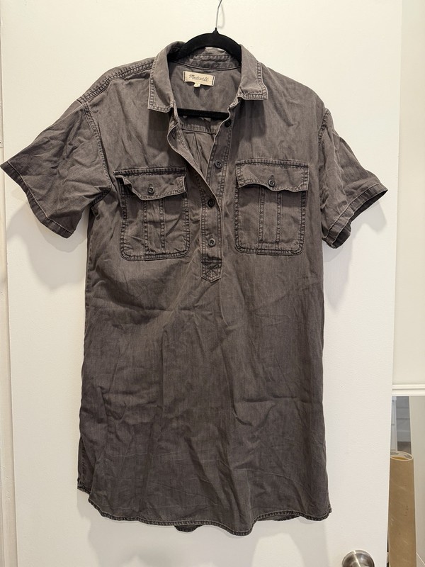 Madewell Charcoal Black Short Sleeve Button Down Pocket Shirt Cotton Sz S