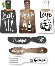 Kitchen Wall Decor Set 6pcs Wood Pendant Signs Fork Spoon Dish Rustic Home Dcor