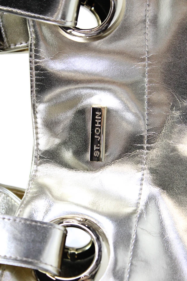 Bolsa de ombro St. John feminina de couro com fecho de botão grande dourada - Imagem 2 de 4