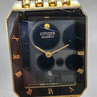 Citizen CQ Tank Watch Men 24mm Black Dial Gold Tone 4620-E60728