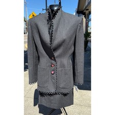 VALENTINO BOUTIQUE Patty Ann Exclusives Grey Wool Vintage 90  s Skirt Suit Sz. 10