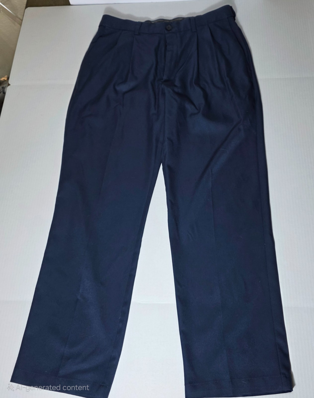 Haggar Mens 32x32 Navy Blue Straight Fit Polyester Dress Pants