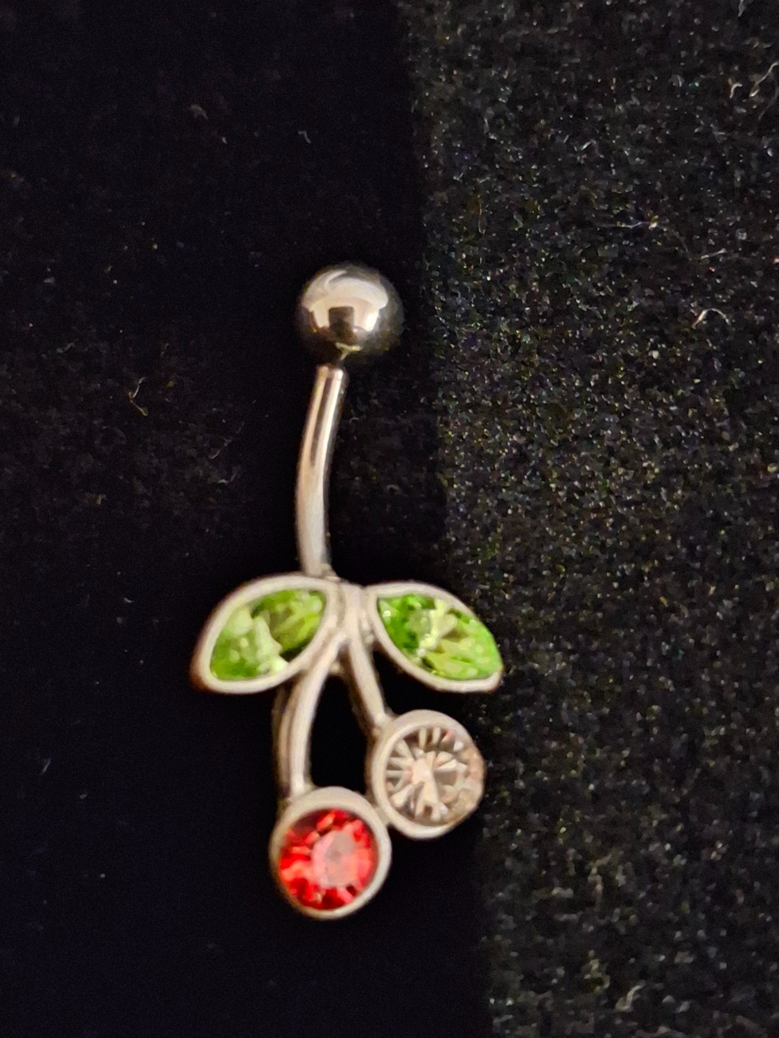 Naval Belly Button Ring Flower Leaf Red Green Gem… - image 1