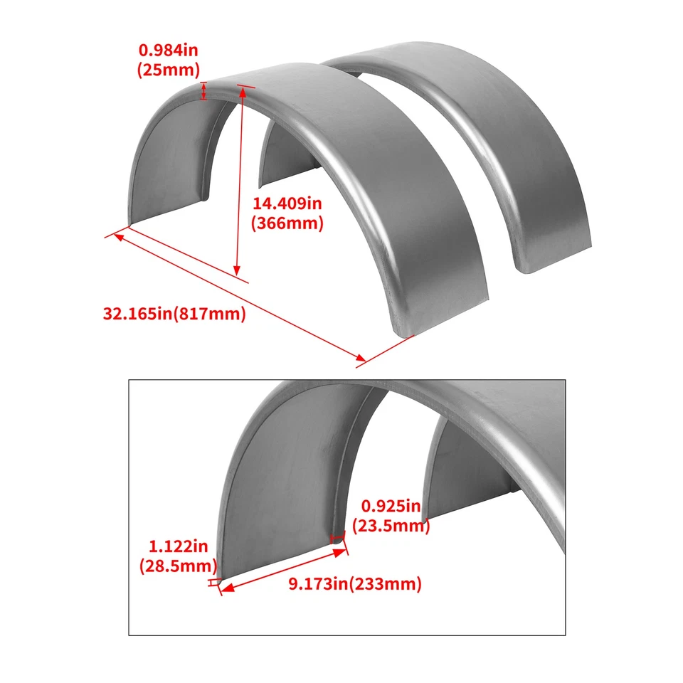 1 Pair of Round Trailer Fenders For 14"-16" Wheels & Fender Backs 32" x 9" x 15" - Bild 2 von 4