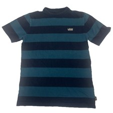 Vans Boys Youth Shortsleeve Tee Shirt Size Small Blue Striped Logo Cotton School