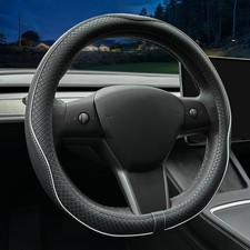 LKWLIKEI Nappa Leather Ultra-Thin Steering Wheel Cover, for Black and White