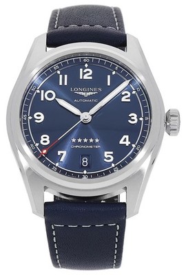 Longines Spirit Automatisch Cosc Ziffernblatt Blau Leder Unisex Armbanduhr