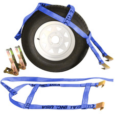 Car Basket Straps W Ratchets Tow Dolly Wheel Net Tire Flat Hook 4 Pack